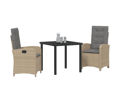 Set de Comedor de Jardín de 3 Piezas con Cojines de Ratán Beige
