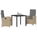 Set de Comedor de Jardín de 3 Piezas con Cojines de Ratán Beige