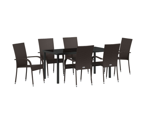 Juego de Comedor de Jardín de 7 Piezas Marrón Ratán PE