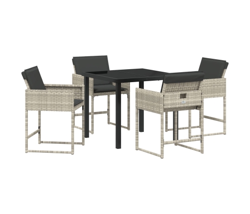 Juego de Comedor de Jardín de 5 Piezas con Cojines Gris Claro Rattan PE