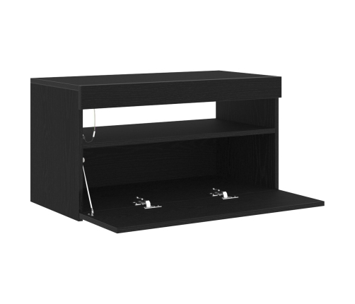 Mueble para TV  con luces LED en negro y roble, 75x35x40 cm, de madera
