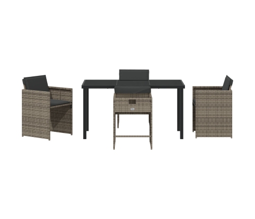 Conjunto de Comedor de Jardín de 5 Piezas con Cojines Poliratán Gris