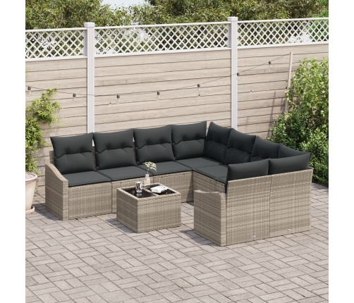 Conjunto de Comedor de Jardín  de 9 Piezas con Cojines Gris Claro Poliratán