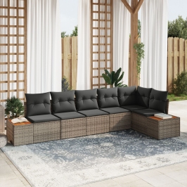 Set de Sofá de Jardín de 6 Piezas con Cojines Gris Poliratán Acacia