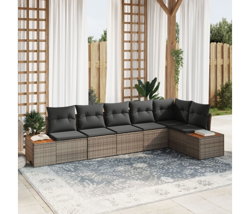 Set de Sofá de Jardín de 6 Piezas con Cojines Gris Poliratán Acacia