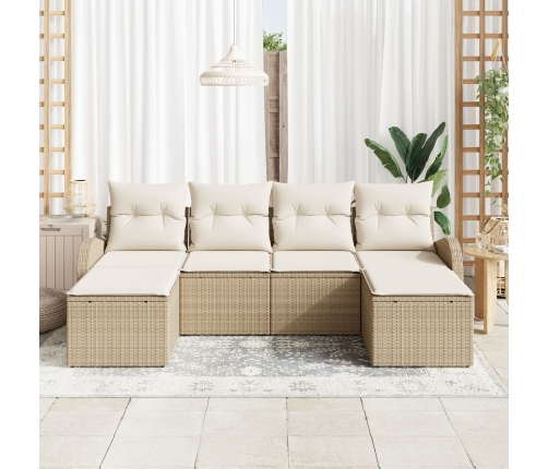 Juego de Sofá de Jardín de 6 Piezas con Cojines Beige Poliratán