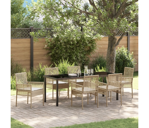 Conjunto de Comedor de Jardín de 7 Piezas con Cojines Beige de Ratán