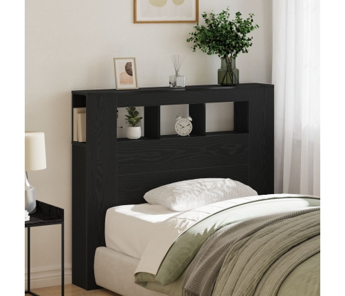 Cabecero de Almacenamiento  con Luces LED Roble Negro 120x18,5x103,5 cm