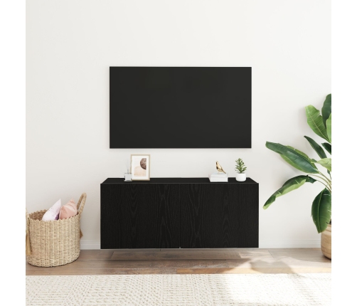 Gabinete de pared para TV  Negro Roble 100x30x41 cm Madera engineered