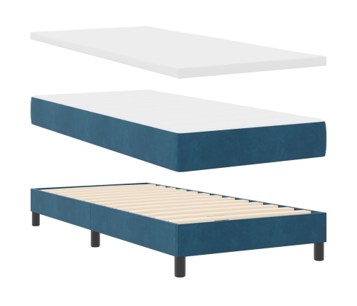 Cama Box Spring  con colchón y LED Azul Oscuro 90x200 cm de terciopelo