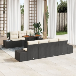 Juego de Comedor de Jardín de 8 Piezas con Cojines Negro Poliratán Acacia