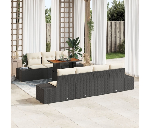 Juego de Comedor de Jardín de 8 Piezas con Cojines Negro Poliratán Acacia