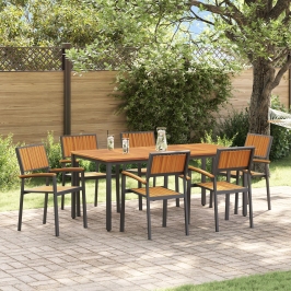 Juego de Comedor de Jardín Set de 7 Negro, Madera Natural