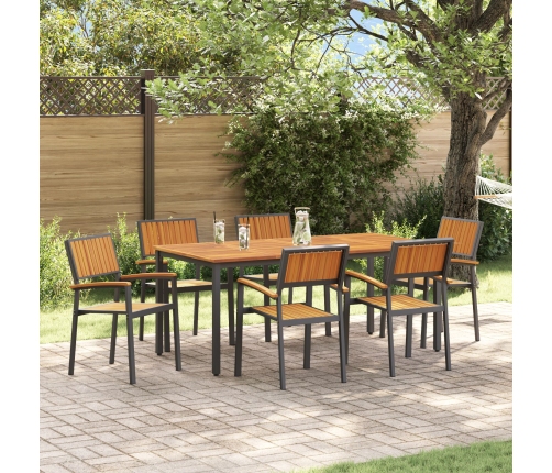 Juego de Comedor de Jardín Set de 7 Negro, Madera Natural