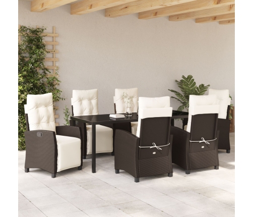 Set de Comedor de Jardín de 7 Piezas Marrón Ratán Poliéster