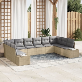 Conjunto de Sofá de Jardín  de 10 Piezas con Cojines Beige de Poliratán