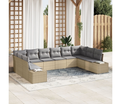 Conjunto de Sofá de Jardín  de 10 Piezas con Cojines Beige de Poliratán