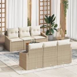 Juego de sofá de jardín de 7 piezas con cojines Beige Ratán Sintético Acacia