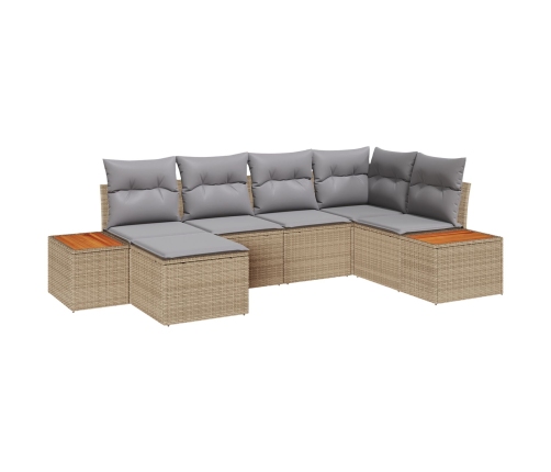 Conjunto de Sofá de Jardín de 6 Piezas con Cojines Beige Ratán Sintético Acacia