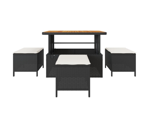 Conjunto de Comedor de Jardín de 4 Piezas con Cojines Negros de Poliratán y Acacia