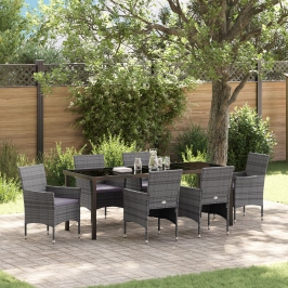 Set de Comedor de Jardín de 2 Piezas Gris Ratán de Poliéster