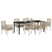 Juego de Comedor de Jardín de 7 Piezas con Cojines Beige Poliratán