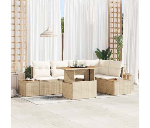 Conjunto de Sofá de Jardín  Set de 6 Beige, Crema Ratán, Poliéster