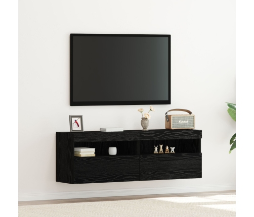 Gabinetes de pared para TV  con luces LED 2 pcs Roble Negro 60x30x40 cm