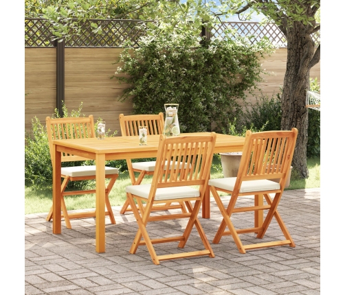Sillas de Jardín Plegables  con Cojín Blanco 4pcs de Madera Sólida de Acacia
