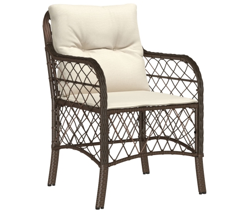 Conjunto de comedor de jardín  de 3 piezas con cojines de rattan polivinílico marrón