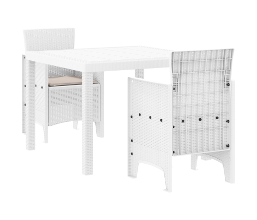 Juego de Comedor de Jardín de 3 Piezas con Cojines Blanco Ratán Sintético