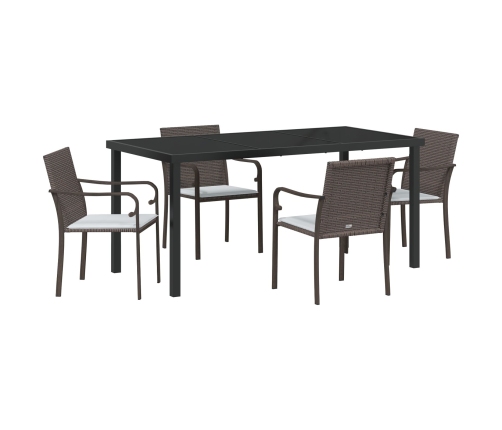 Conjunto de comedor de jardín de 5 piezas con cojines de poliratán marrón
