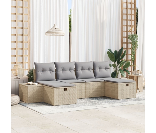Conjunto de Sofá de Jardín  de 6 Piezas con Cojines Beige Ratán Sintético