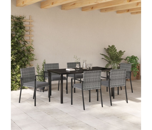 Conjunto de Comedor de Jardín de 7 Piezas Gris Poliratán