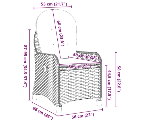 Sillón Reclinable  con Cojín Gris de Ratán Poliéster