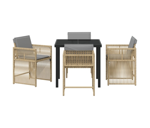 Juego de Comedor de Jardín de 5 Piezas con Cojines Beige Poliratán