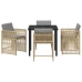 Juego de Comedor de Jardín de 5 Piezas con Cojines Beige Poliratán