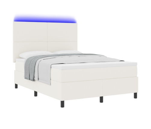 Cama con base de muelles  con colchón y luz LED crema 160x200 cm de tela de corduroy