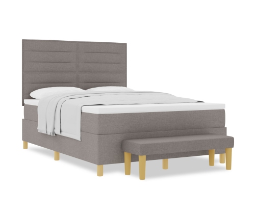 Cama con Somier  con Colchón y Banco Taupe 160x200 cm Tela