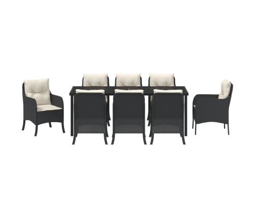 Conjunto de Comedor de Jardín  de 9 Piezas con Cojines Negro rattan Poliéster