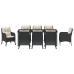 Conjunto de Comedor de Jardín  de 9 Piezas con Cojines Negro rattan Poliéster