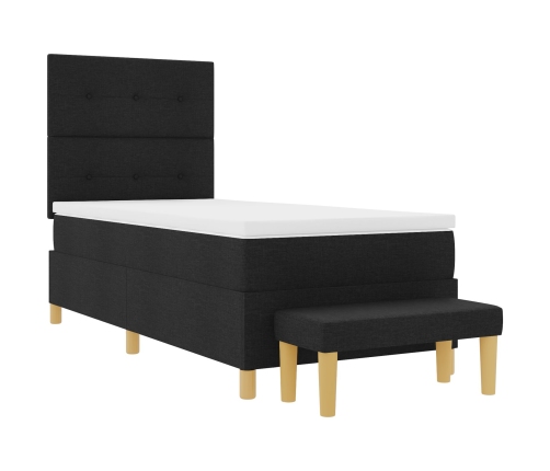 Cama con base de muelles y colchón  con banco Negro 90x200 cm Tela