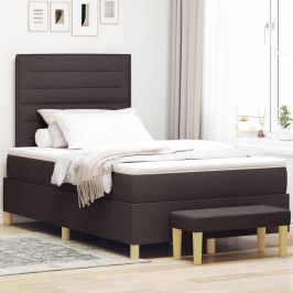 Cama Box Spring con Colchón y Banco Marrón Oscuro 120x200 cm Tela