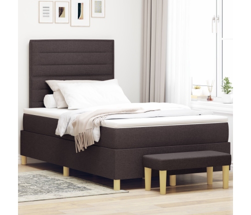 Cama Box Spring con Colchón y Banco Marrón Oscuro 120x200 cm Tela