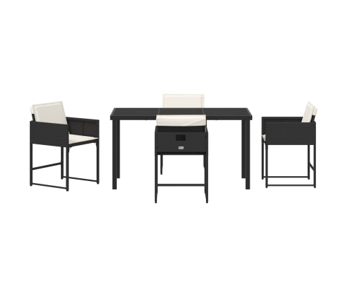 Set de Comedor de Jardín de 5 Piezas con Cojines de Rattan Poliéster Negro