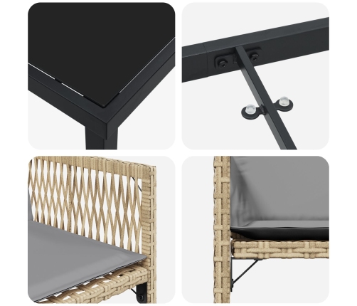 Set de Comedor de Jardín de 5 Piezas  con Cojines Beige de Ratan Poli