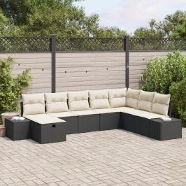 Set de Sofá de Jardín de 8 Piezas con Cojines Negro Ratán Sintético
