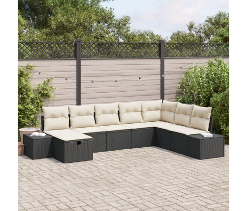 Set de Sofá de Jardín de 8 Piezas con Cojines Negro Ratán Sintético
