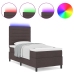 Cama con Base de Resortes con Colchón y LED Marrón Oscuro 100x200 cm Tela