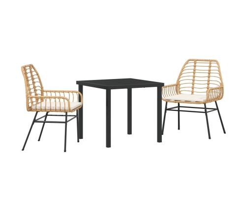 Juego de Comedor de Jardín de 3 Piezas  con Cojines Marrón Poliratán